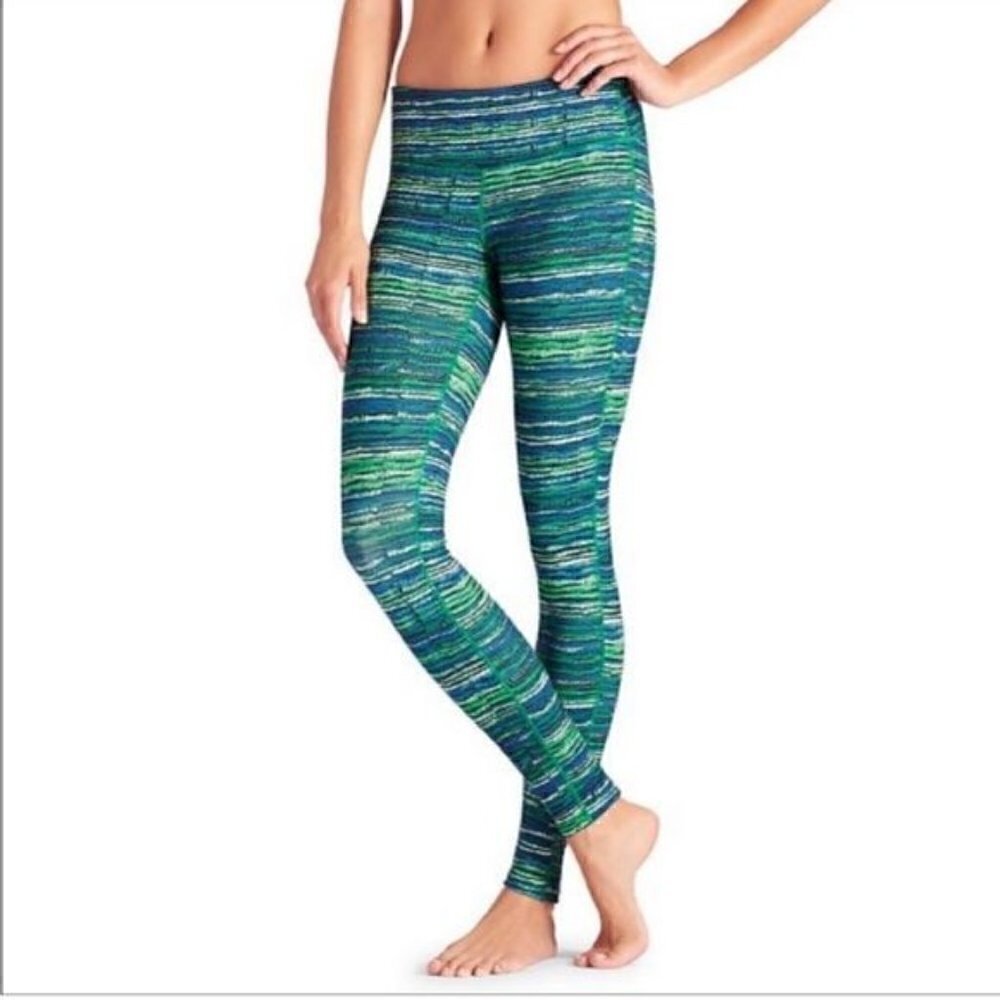 Athleta Retreat Chaturanga Striped Ankle Leggings Green Blue Abstract Yoga Sz S